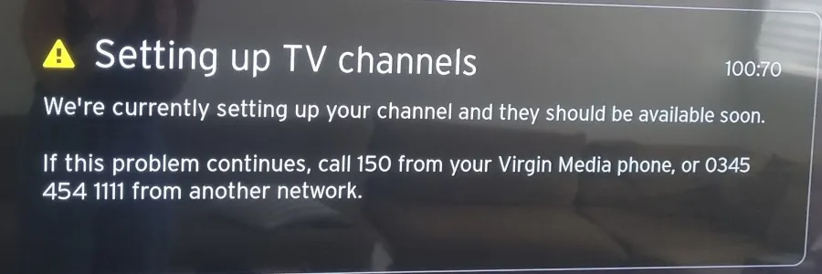 Virgin Media TV box 100:70 on screen error message